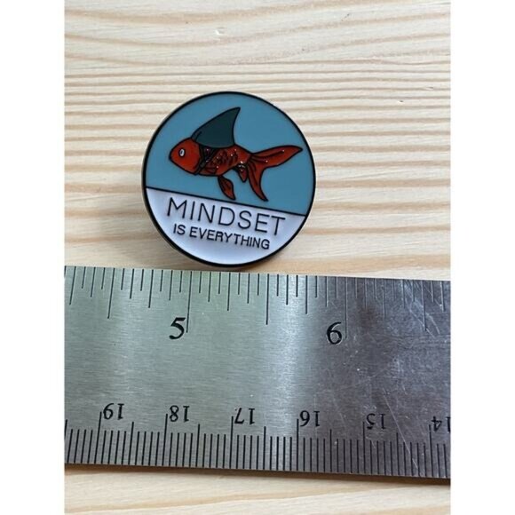 Mindset Is Everything Motivational Enamel Pin With Shark-Fin Goldfish Design - Picture 3 of 3